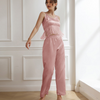 Cozy Women Lingerie Fashion Solid Color Camis Pants Satin Pajamas Sleepwear