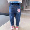 Children Kids Baby Fashion Girls Casual Embroidered Heart Denim Pants