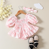 (Buy 1 Get 2) Newborn Baby Girl Cute Sweet Floral Shoulder Ruffled One-Piece Dress