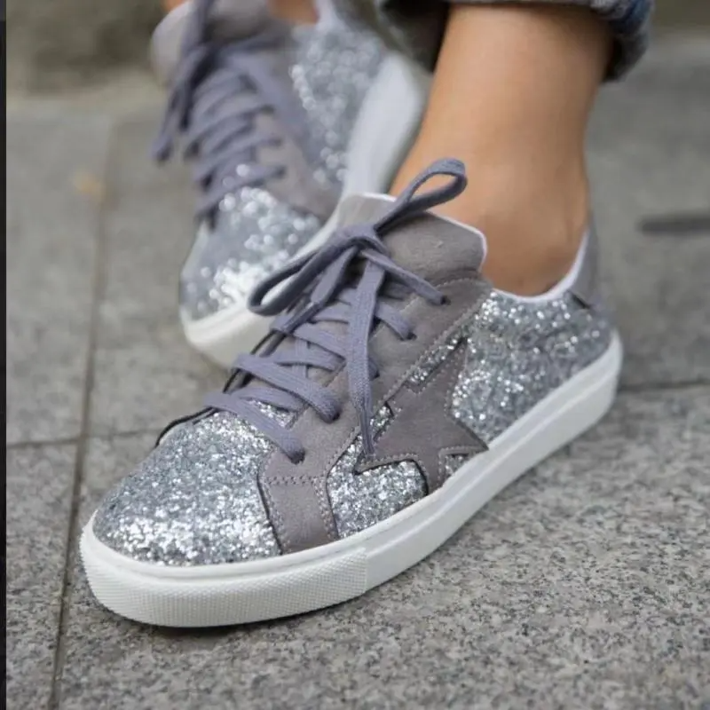 Women Fashion Casual Plus Size Leopard Star Round Toe Flat Sneakers