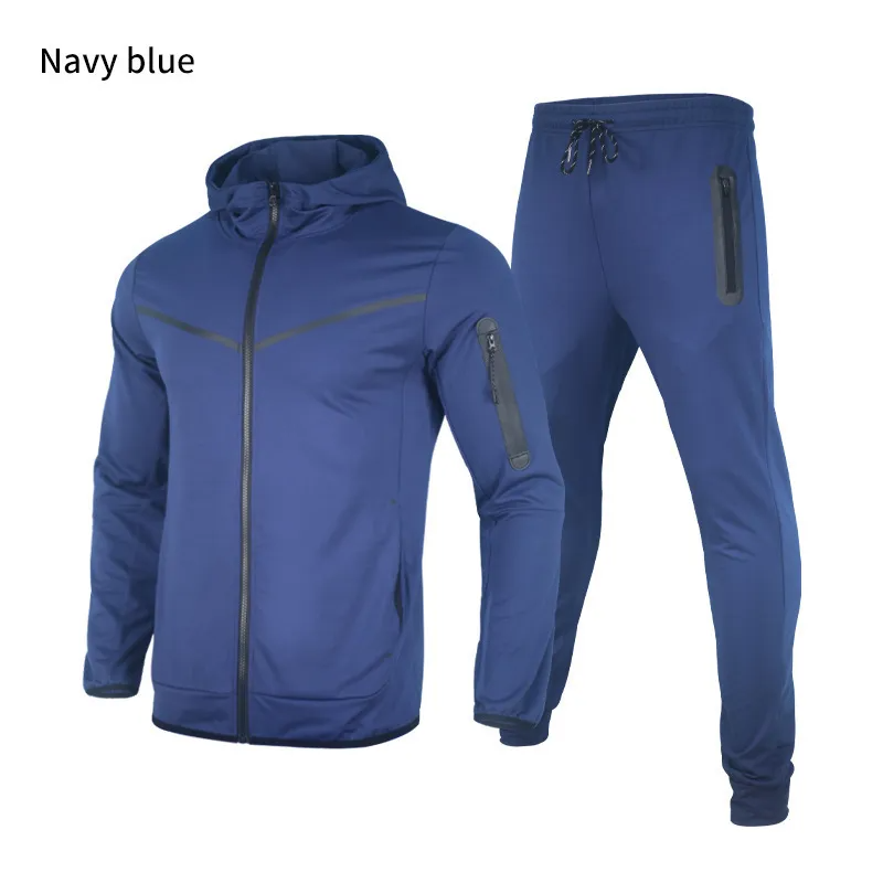 Men Fashion Hooded Zipper Long Sleeve Jacket And Sports Pants Two-Piece Set