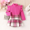 Toddler Girls Autumn Winter Casual Cute Solid Color Stripe Long Sleeve Turtle Neck Top Skirt Sets