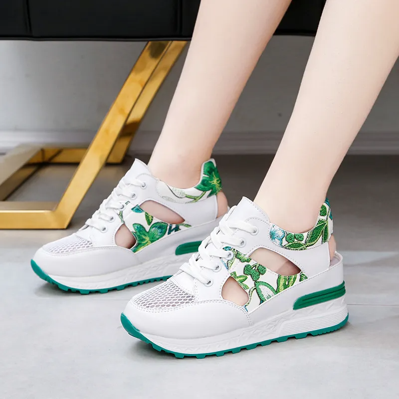 Women Fashion Casual Hollow-Out Thick-Soled Round-Toe Sneakers