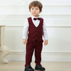 Kids Toddler Boys Party Clothing British Style Waistcoat Solid Color Long Sleeve Lapel Shirt Trousers Set