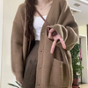 Women Fashion Simple Lazy Style V-Neck Cardigan Sweater Knitted Jacket