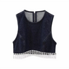 Women'S Sexy Edgy Rhinestone Tassel Sleeveless Denim Top