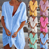 Women Fashion Casual Solid Color Beach Vacation Short Sleeve Loose Blouse Coverup