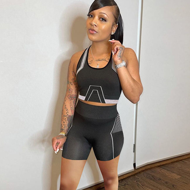 Women'S Fashion Casual Athleisure Printing Cropped Tank Top And Tight Shorts Sports Two-Piece Set