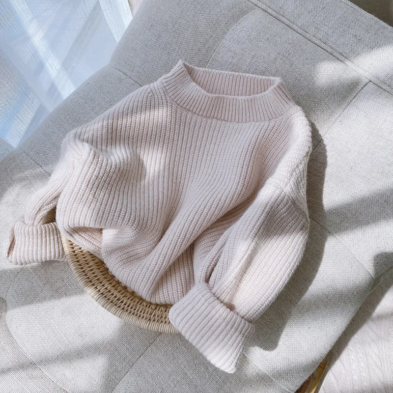 Children Kids Fashion Girls Boys Casual Basic Long Sleeve Round Neck Solid Color Knitted Sweater Top