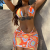 Women Sexy Fashion Halter Neck Print Skirt Cover Up Bikini Swimsuit Three-Piece Set