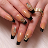 ( Buy 1 Get 2 ) Women Fashion Black Gold Pattern Three-Dimensional Rhinestone Wearable False Nails