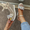 Women Fashion Simple Rhinestone Flower Wedge Heel Thick-Soled Sandals