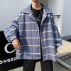 Men Fashion Plaid Printing Single-Breasted Coat