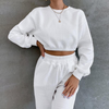 Athleisure Women Solid Color Round Neck Long Sleeve Short Sweatershirt And Pencil Pants Fashion Casual Two Pieces Set