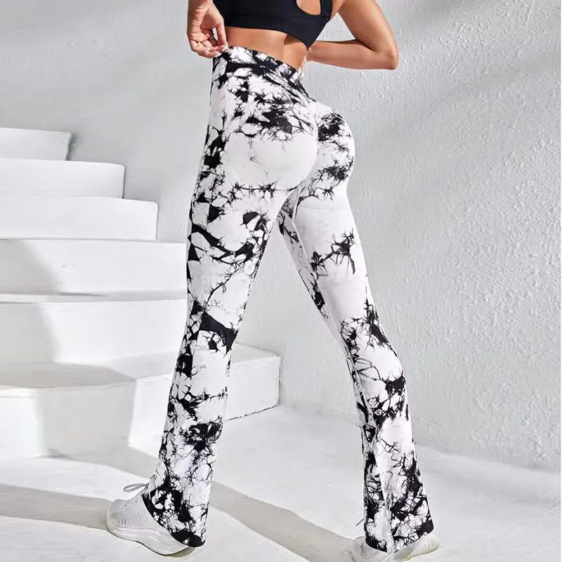 (Buy 1 Get 1)  Women Fashion Tie Dye Print High Waist Flare Sports Pants