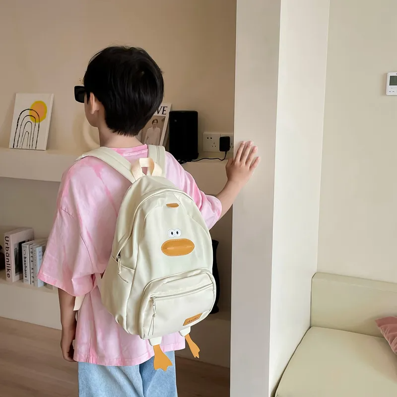 Kids Girls Boys Fashion Casual Cute Color Matching Letters Cartoon Little Duck Canvas Backpacks Bag