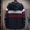 Men Fashion Color Blocking Zipper Hooded Knitwear Coat