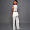 Women Plain Pattern Sleeveless Wide-Leg Wrapped Jumpsuits