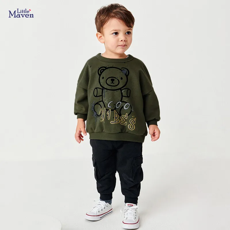 Kids Toddler Big Boys Autumn Winter Fashion Casual Cute Solid Color Letter Cartoon Bear Round Neck Long Sleeve Sweatshirts Pants Set