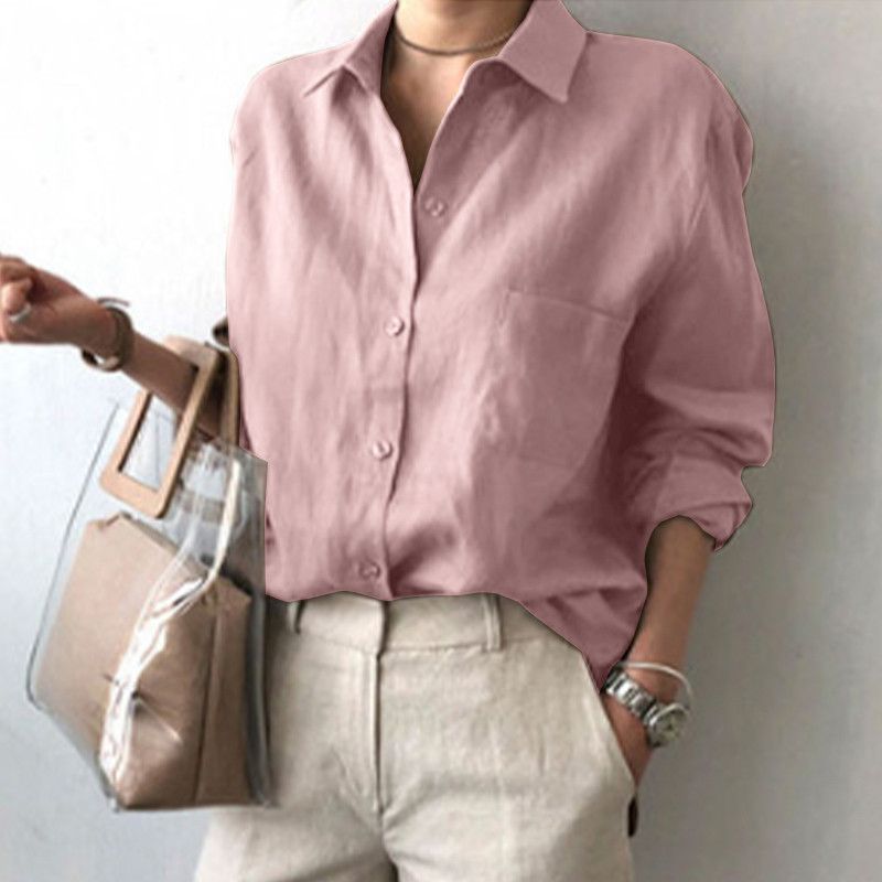 Solid Color Fashion Women Basic Solid Color Lapel Shirt Office Blouse