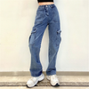 Women'S Fashion Casual Pocket Elastic Waist Denim Pants