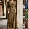 Women Ramadan /Eid Fashion Casual Printed V-Neck Pocket Long Sleeve Maxi Dress