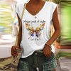 Fashion Sleeveless Butterfly Print Casual V-Neck Women'S Blouses