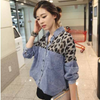 Women'S Fashion Casual Lapel Leopard Printing Denim Patchwork Shirt