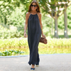 Women Fashion Casual Solid Color Halter Neck Loose Long Dress