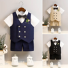 Kids Toddler Big Boys Autumn Winter Fashion Casual British Style Bow Waistcoat Short Sleeve Shirt Shorts Boys Party Clothing Set