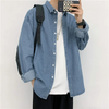 Men Casual Solid Color Long Sleeve Lapel Single-Breasted Pocket Decoration Denim Shirt