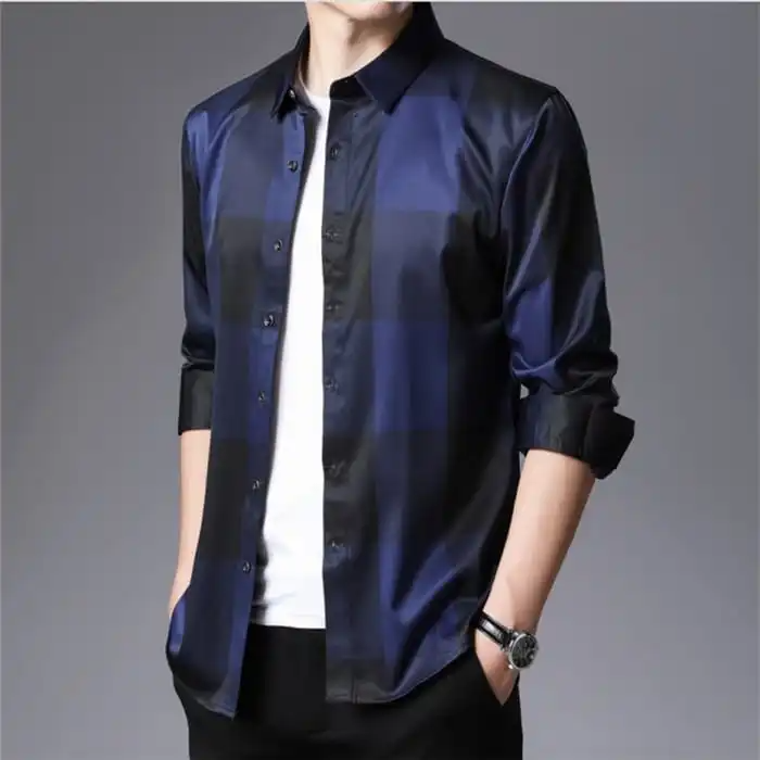 Men Color Blocking Long Sleeve Single-Breasted Shirt