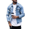 Men Casual Long Sleeve Ripped Denim Jacket