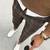 Men Casual Mid Waist Color Blocking Plaid Printed Straight Pants