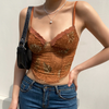 Women Edgy Summer Fashion Mesh Gauze Leaf Printing Slim Camisole