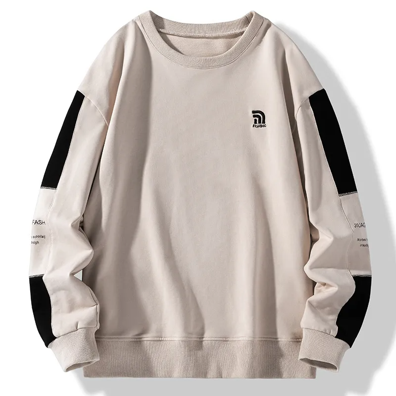 Men Casual Round Neck Long Sleeve Color Matching Loose Sweatshirt