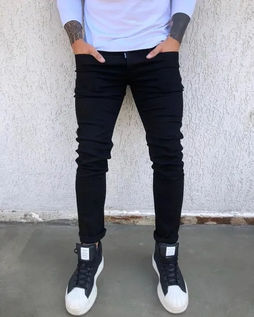 Men Casual Mid Waist Skinny Jeans