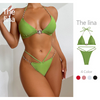 Women'S Sexy Solid Color Chain Triangle Bikini Swimsuit Two-Piece Set