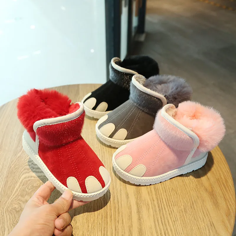 (Buy 1 Get 1) Kids Boys Girls Winter Fashion Casual Colorblock Round-Toe Flats Velvet Ankle Boots