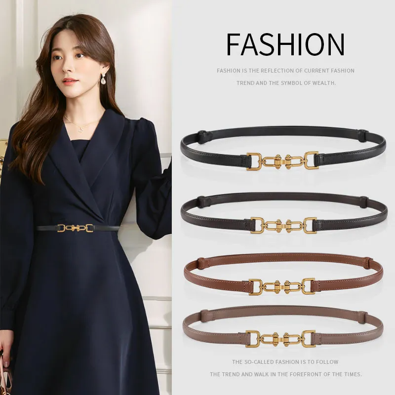 Women Retro Metal Buckle Adjustable Thin Belt