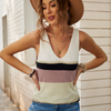 Women Casual Color Blocking Stripe V-Neck Sleeveless Knitted Tanks