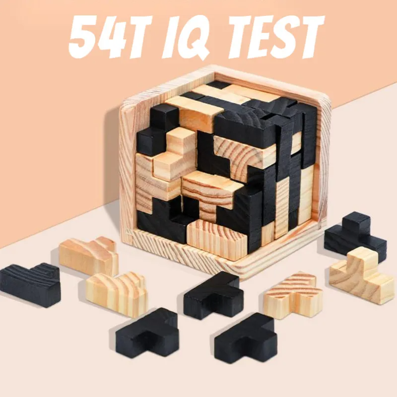 Creative 3D Wooden Cube Puzzle Ming Luban Interlocking Educational Toys For Children Kids Brain Teaser Early Learning Toy Gift