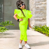 Children Kids Toddlers Girls Solid Color Ruffle Sleeve Jumpsuit