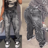 Women Fashion Street Casual Faux Denim Letter Cross Printing Loose Pants