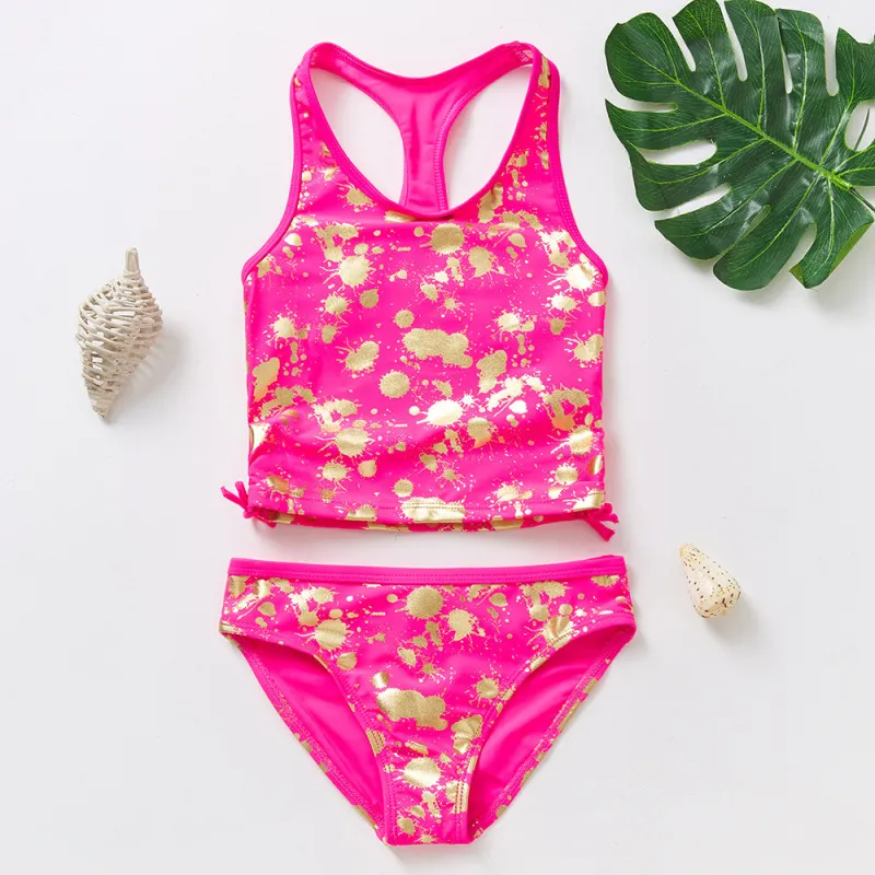 Children Kids Baby Fashion Girls Bronzing Print Swimsuit