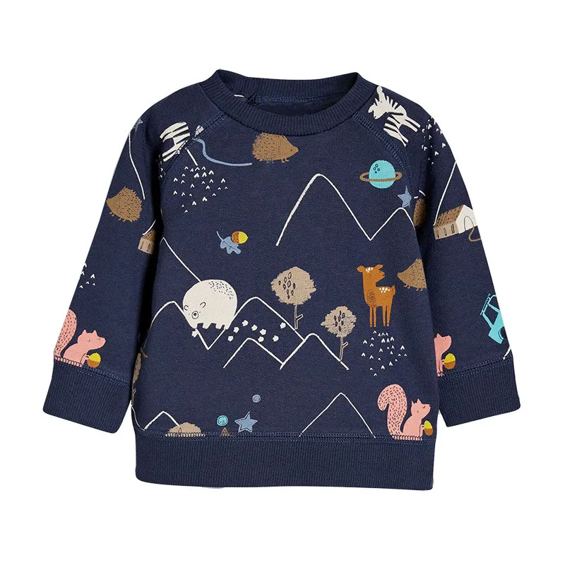 Kids Toddler Boys Autumn Winter Fashion Casual Cute Cartoon Hedgehog Deer Squirrel Print Round Neck Sweatshirts