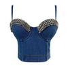 Women Fashion Denim Rhinestone Camisole Corset