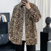 Men Casual Long Sleeve Lapel Single-Breasted Leopard Printed Loose Shirt