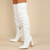 Women Fashion Irregular Creased Chunky Heel Side Zipper PU Over The Knee Boots