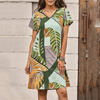 Women'S Fashion Summer Vacation Casual Leaf Printing V-Neck Short Sleeve Dress